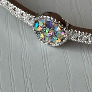 Dazzling Silver Tone Bracelet with Multicolor Crystals in a large size 9